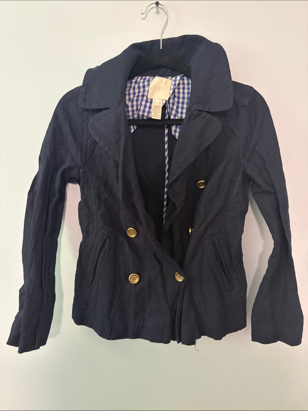 J. Crew Navy Double-Breasted Pea Coat with Gold Buttons